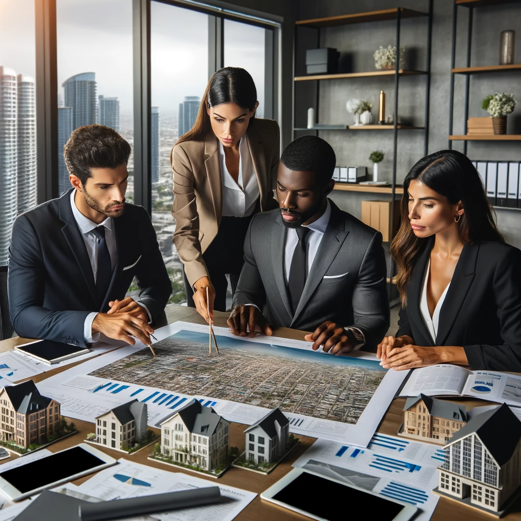 El Cajon property managers, a Hispanic woman and a Black man, strategizing in an office.